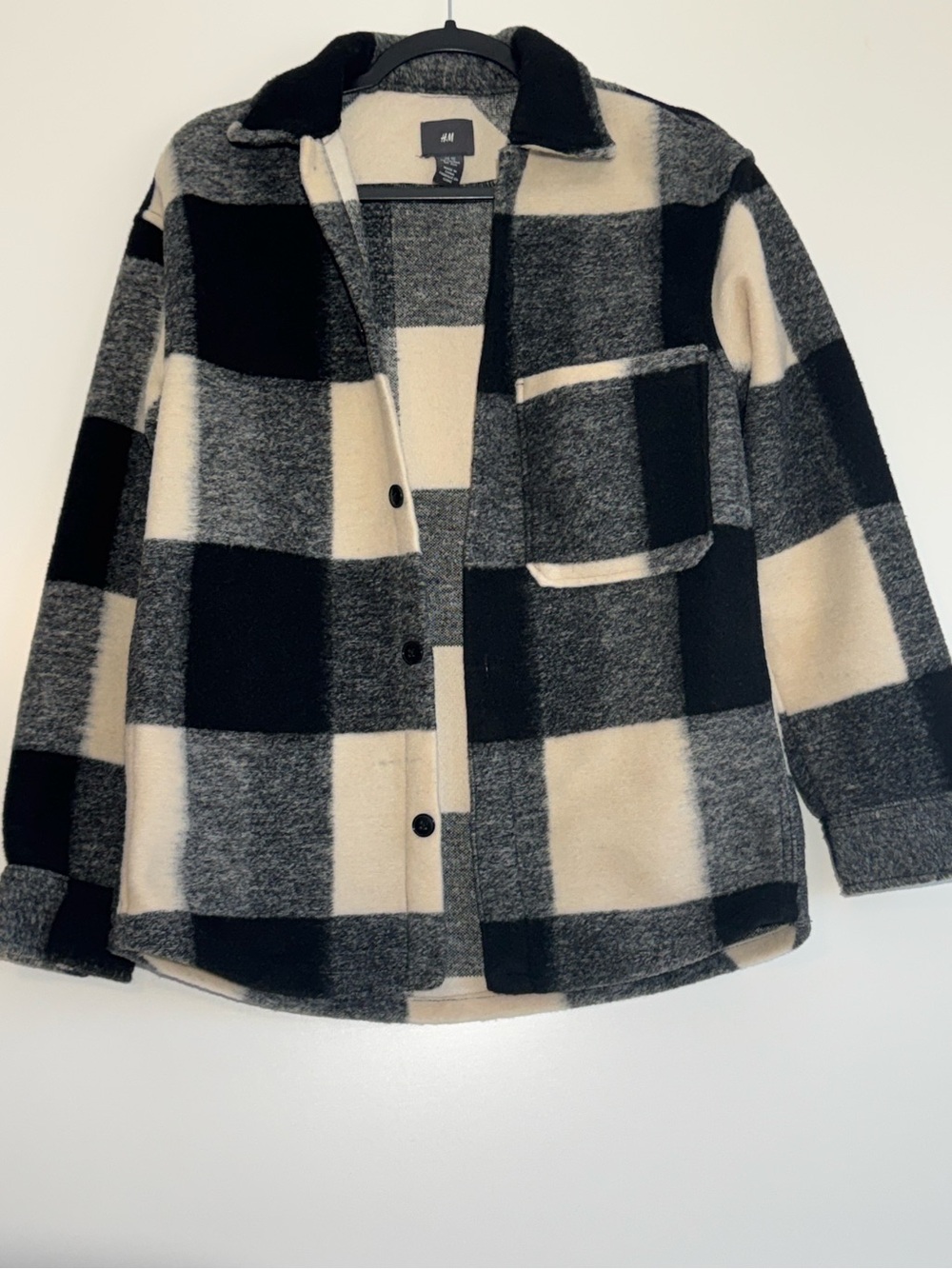 H&M Black & Cream Plaid Teddy Shacket
